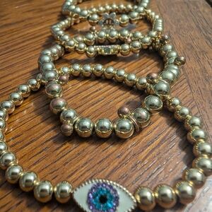 BaubleBar Gold Beaded Bracelet Set with Eye Charm